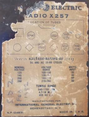 X257 ; General Electric Co. (ID = 2721329) Radio