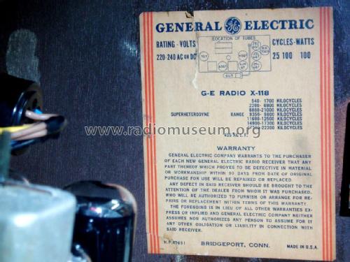 X-118 ; General Electric Co. (ID = 2006753) Radio