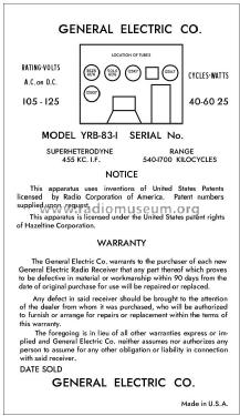YRB 83-1 ; General Electric Co. (ID = 2924315) Radio