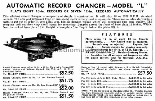 Automatic Record Changer Model L No. 15, 16, 17, 18, 19; General Industries (ID = 2682861) R-Player