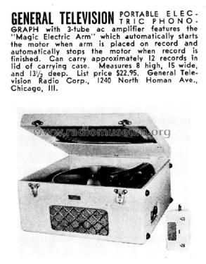 Portable Electric Phonograph ; General Television (ID = 1140699) Ton-Bild