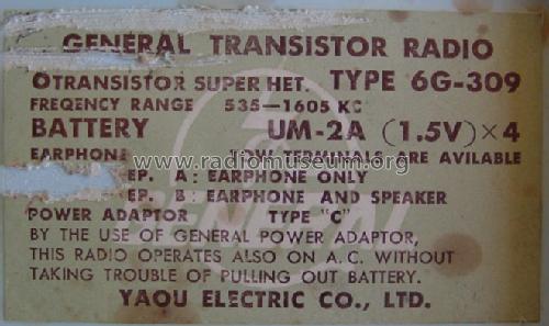 General Transistor Six 6G-309; Yaou Radio Co ltd ; (ID = 1051397) Radio