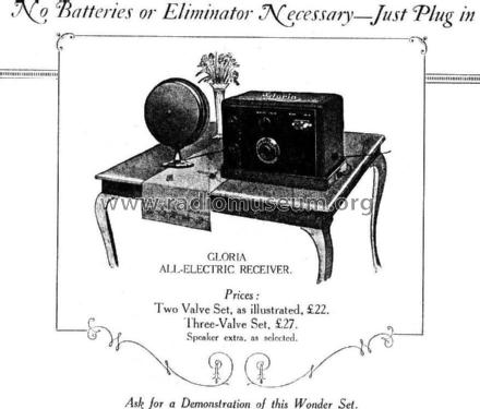 3 Valve ; Gloria Light Co. of (ID = 1918103) Radio