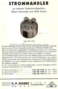 Stromwandler GE-4402; Goerz Electro Ges.m. (ID = 847887) Equipment