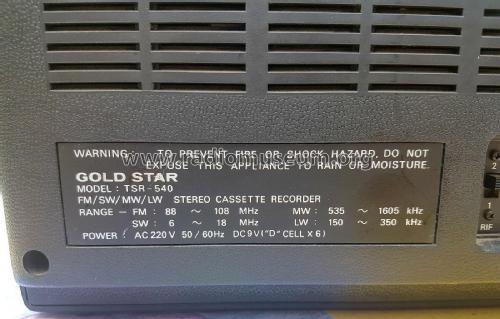 FM/SW/MW/LW Stereo Cassette Recorder TSR-540; Gold Star Co., Ltd., (ID = 2557663) Radio