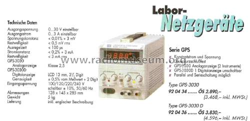 GW Laboratory DC Power Supply GPS-3030; Good Will (ID = 1883668) Power-S