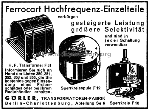 Sperrkreisspule F12; Görler, J. K.; (ID = 2900090) Radio part