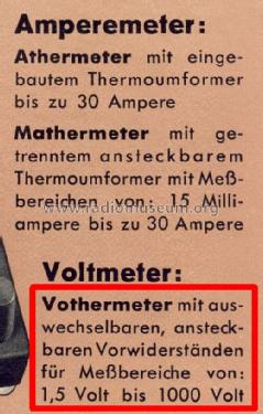 Vothermeter - Voltmeter ; Gossen, P., & Co. KG (ID = 1267407) Ausrüstung