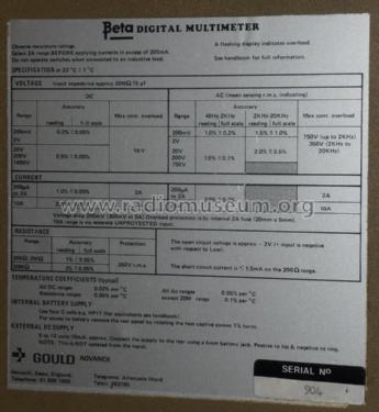 Digital Multimeter Beta; Gould Advance Ltd.; (ID = 1316027) Equipment