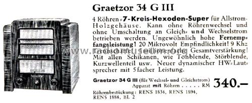 Graetzor 34G III; Graetz Radio, Berlin (ID = 2564214) Radio