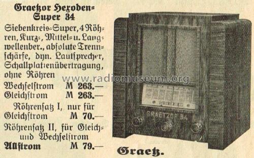 Graetzor 34W; Graetz Radio, Berlin (ID = 1830429) Radio