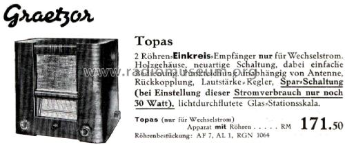 Graetzor Topas ; Graetz Radio, Berlin (ID = 2563976) Radio