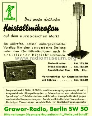 Kristallmikrofon ; Grawor, Rundf.techn. (ID = 1522462) Micrófono/PU