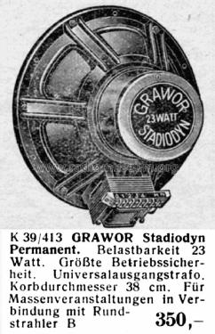 Lautsprecherchassis Stadiodyn Permanent; Grawor, Rundf.techn. (ID = 1577501) Speaker-P