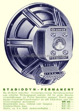 Lautsprecherchassis Stadiodyn Permanent; Grawor, Rundf.techn. (ID = 1637678) Lautspr.-K