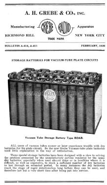 ROAA Vacuum Tube Storage Battery ; Grebe, A.H. & Co.; (ID = 1596077) Aliment.