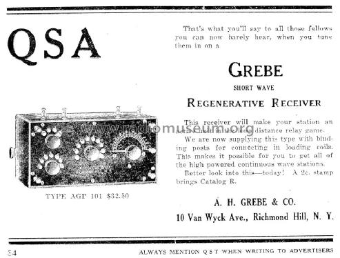 Short Wave Regenerative Receiver AGP-102 Type 2; Grebe, A.H. & Co.; (ID = 951956) Radio