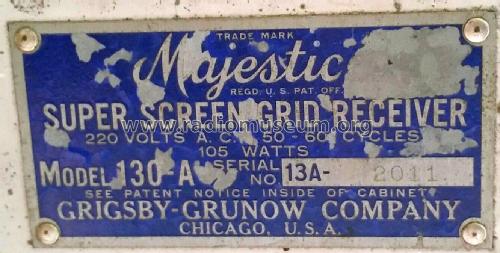 Majestic 130 Ch= 130-A; Grigsby-Grunow - (ID = 2225099) Radio