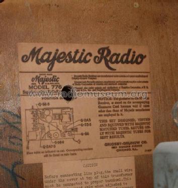 Majestic 776 'Lido' Ch= 460-A; Grigsby-Grunow - (ID = 495513) Radio