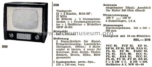 Fernseh-Tischgerät 350; Grundig Radio- (ID = 2642453) Television