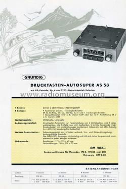 Drucktasten-Autosuper AS53; Grundig Radio- (ID = 1558957) Car Radio