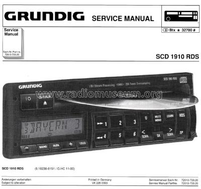 Car Radio SCD 1910RDS; Grundig Radio- (ID = 2558924) Car Radio