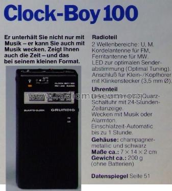 Clock-Boy 100; Grundig Radio- (ID = 796968) Radio