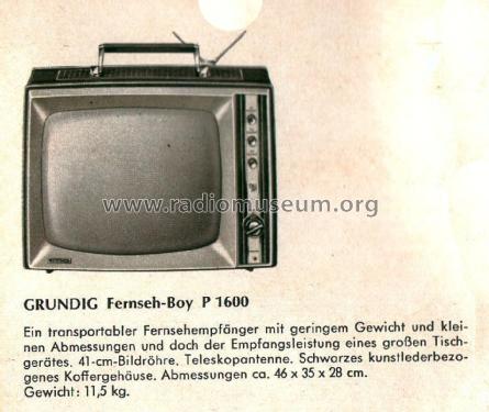 Fernseh-Boy P1600; Grundig Radio- (ID = 2138543) Television