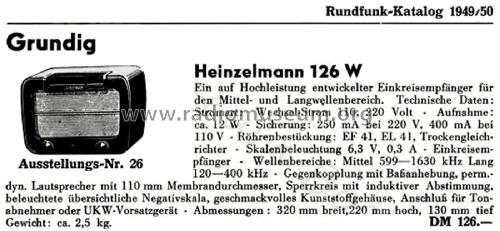 Heinzelmann 126W; Grundig Radio- (ID = 2490434) Radio