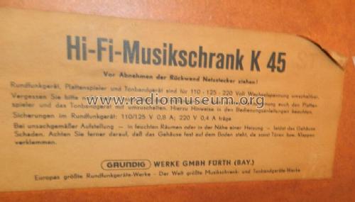 Hi-Fi-Musikschrank K45; Grundig Radio- (ID = 2742631) Radio