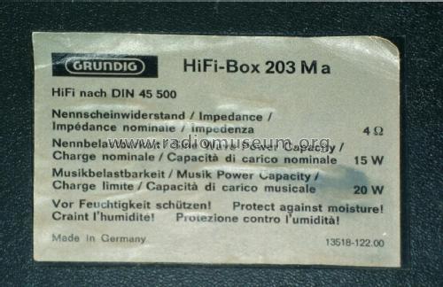 HiFi Box 203Ma; Grundig Radio- (ID = 1802739) Lautspr.-K