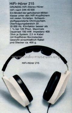 HiFi-Stereo-Kopfhörer 215; Grundig Radio- (ID = 2488215) Parlante