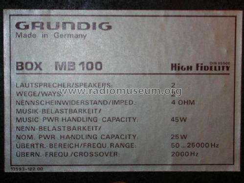 High Fidelity BOX MB100; Grundig Radio- (ID = 843686) Speaker-P