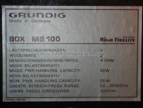 High Fidelity BOX MB100; Grundig Radio- (ID = 843686) Altavoz-Au