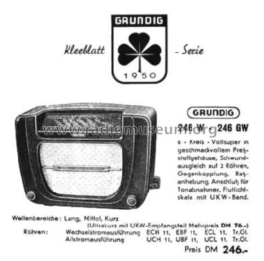 Kleeblatt-Serie 1950 Type 246W / Super 246W; Grundig Radio- (ID = 2344763) Radio