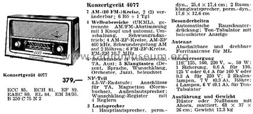 Konzertgerät 4077; Grundig Radio- (ID = 2738373) Radio