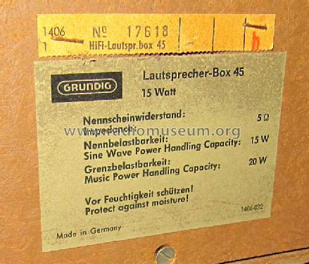 Lautsprecher-Box 45; Grundig Radio- (ID = 1669219) Speaker-P