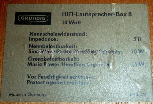 Lautsprecher-Box 8; Grundig Radio- (ID = 1798955) Speaker-P