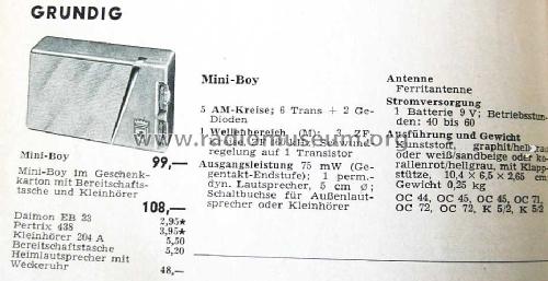 Mini-Boy Transistor 200; Grundig Radio- (ID = 1706857) Radio