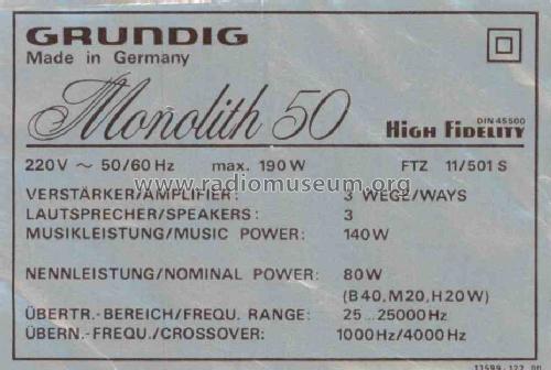 Monolith 50; Grundig Radio- (ID = 896819) Speaker-P