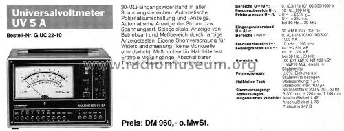 Multimeter UV5A; Grundig Radio- (ID = 2063068) Ausrüstung