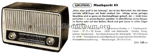 Musikgerät 85; Grundig Radio- (ID = 2060284) Radio