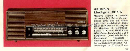 Musikgerät RF135; Grundig Radio- (ID = 2134978) Radio