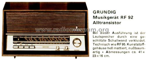 Musikgerät RF92; Grundig Radio- (ID = 2617530) Radio