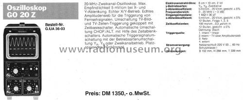 Oszilloskop GO20Z; Grundig Radio- (ID = 2063067) Equipment