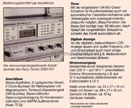 Party Center 2000 HiFI; Grundig Radio- (ID = 497011) Radio