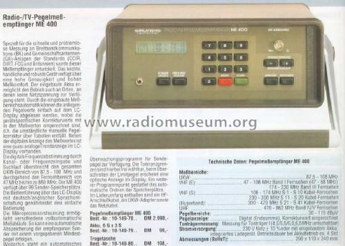 Radio-TV-Pegelmessempfänger ME400; Grundig Radio- (ID = 1713609) Equipment