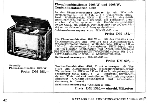 Phonokombination 4008W 4008 Phono; Grundig Radio- (ID = 2400063) Radio