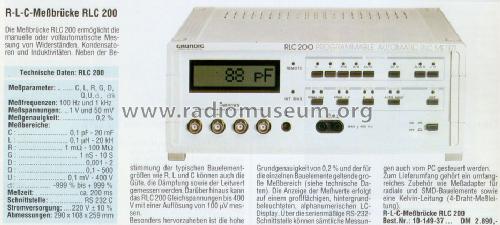 Programmable Automatic RLC Meter RLC200; Grundig Radio- (ID = 1721014) Ausrüstung