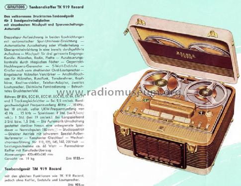 Record TK919; Grundig Radio- (ID = 762252) Ton-Bild
